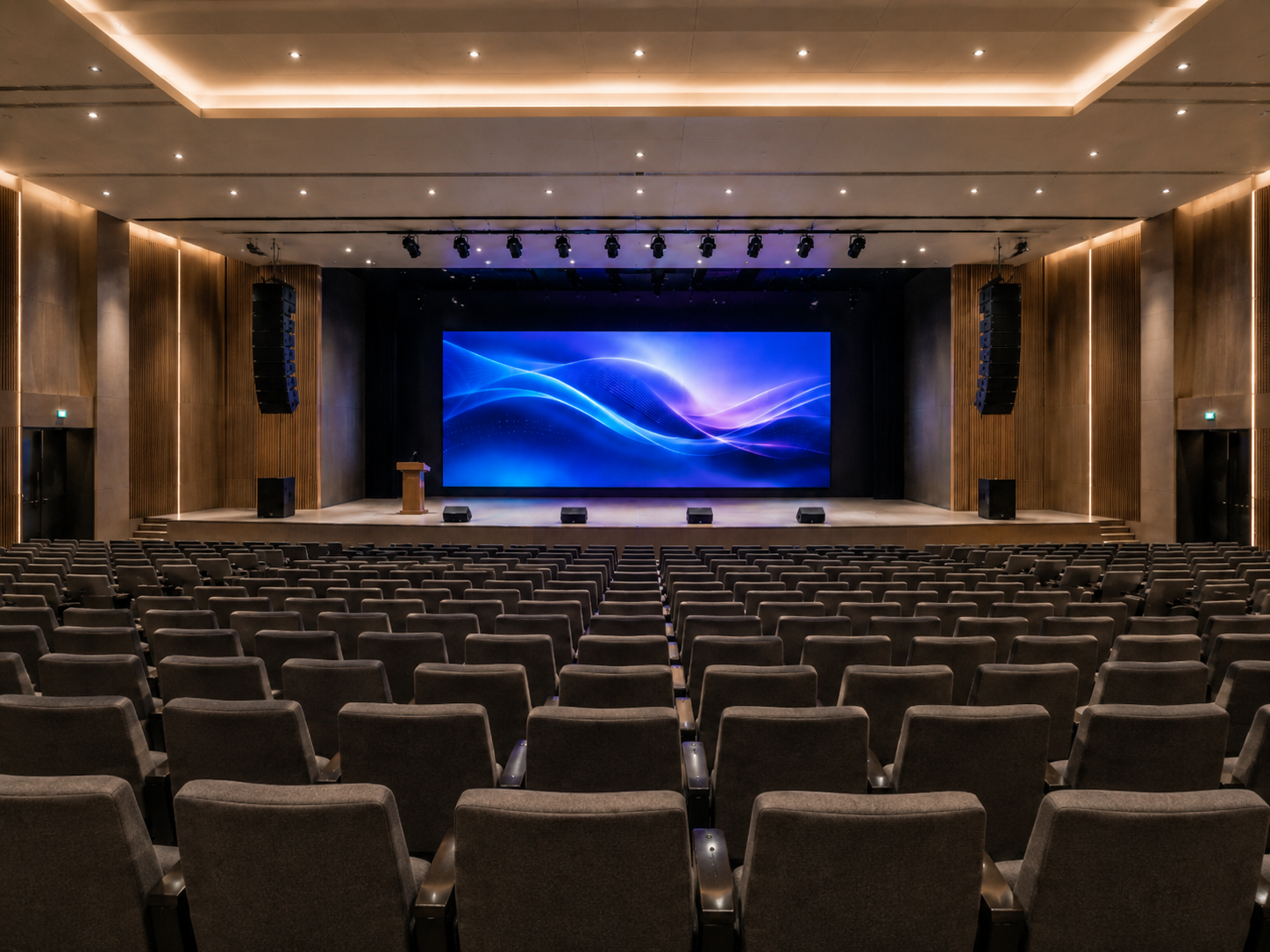Painel de LED em auditório corporativo
