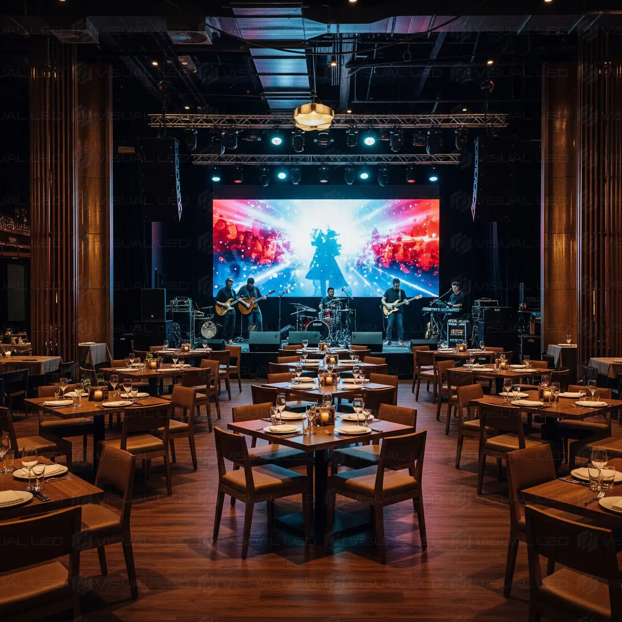 Painel de LED em bar e restaurante